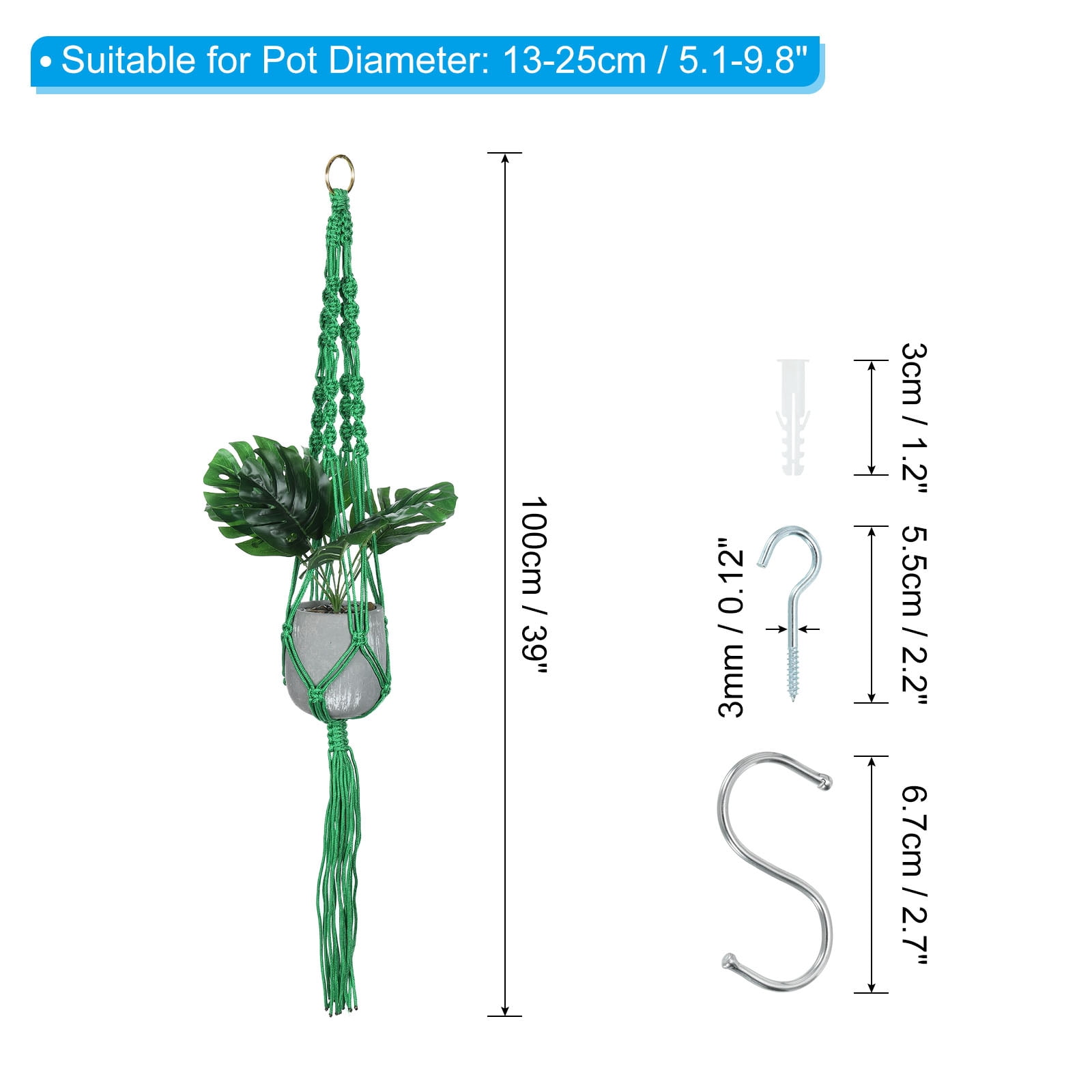 Unique Bargains Macrame Hanging Planter Plant Holders for Indoor Decor Dark Green