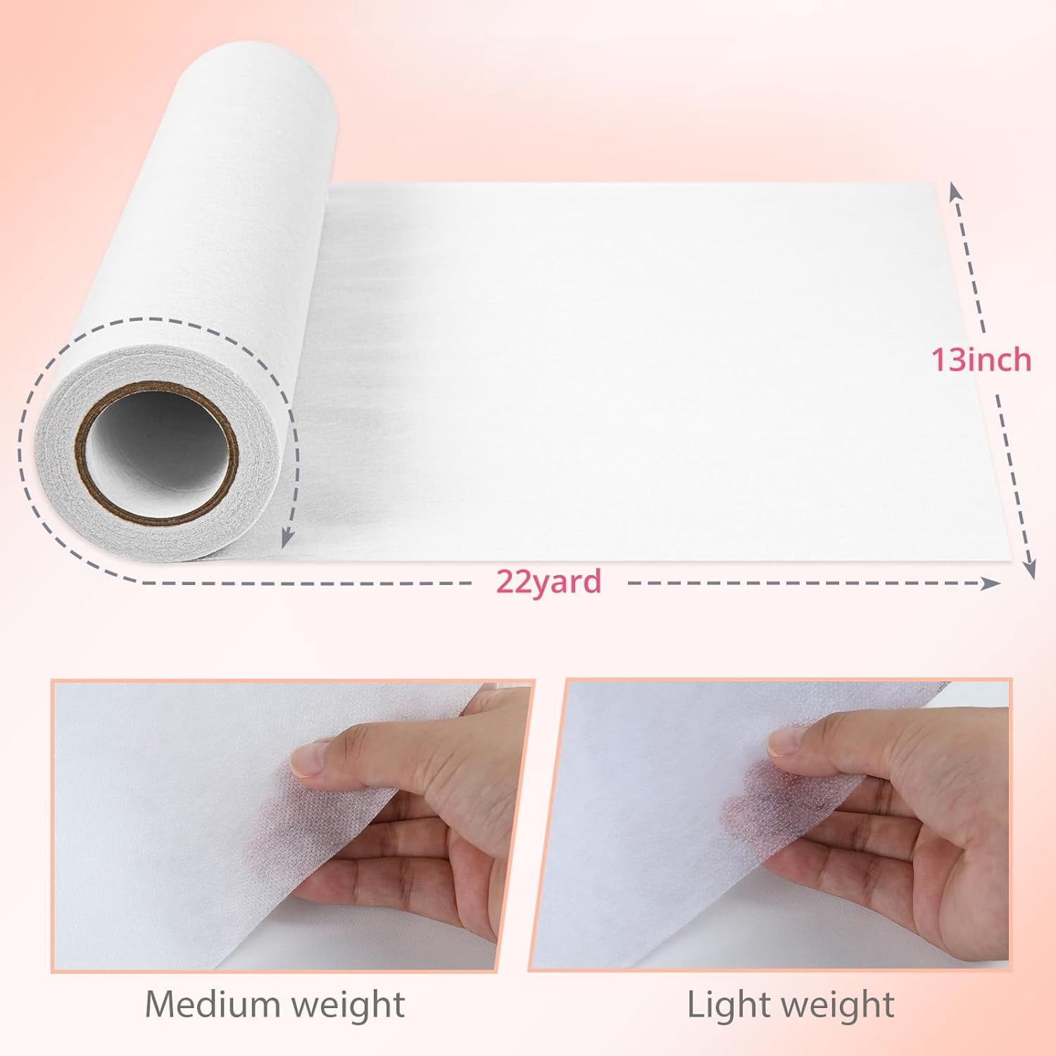 Medium Weight Fusible Interfacing for Sewing - 13in*22Yard Interfacing Fabric for Sewing, Non-Woven Interfacing Iron-on Polyester Single-Sided Interfacing for Crafting Quilting Sewing DIY