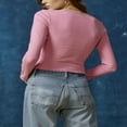 thumbnail image 3 of Women‘s Spring Solid Color Long Sleeve Square Neck Slim T-shirt, 3 of 5