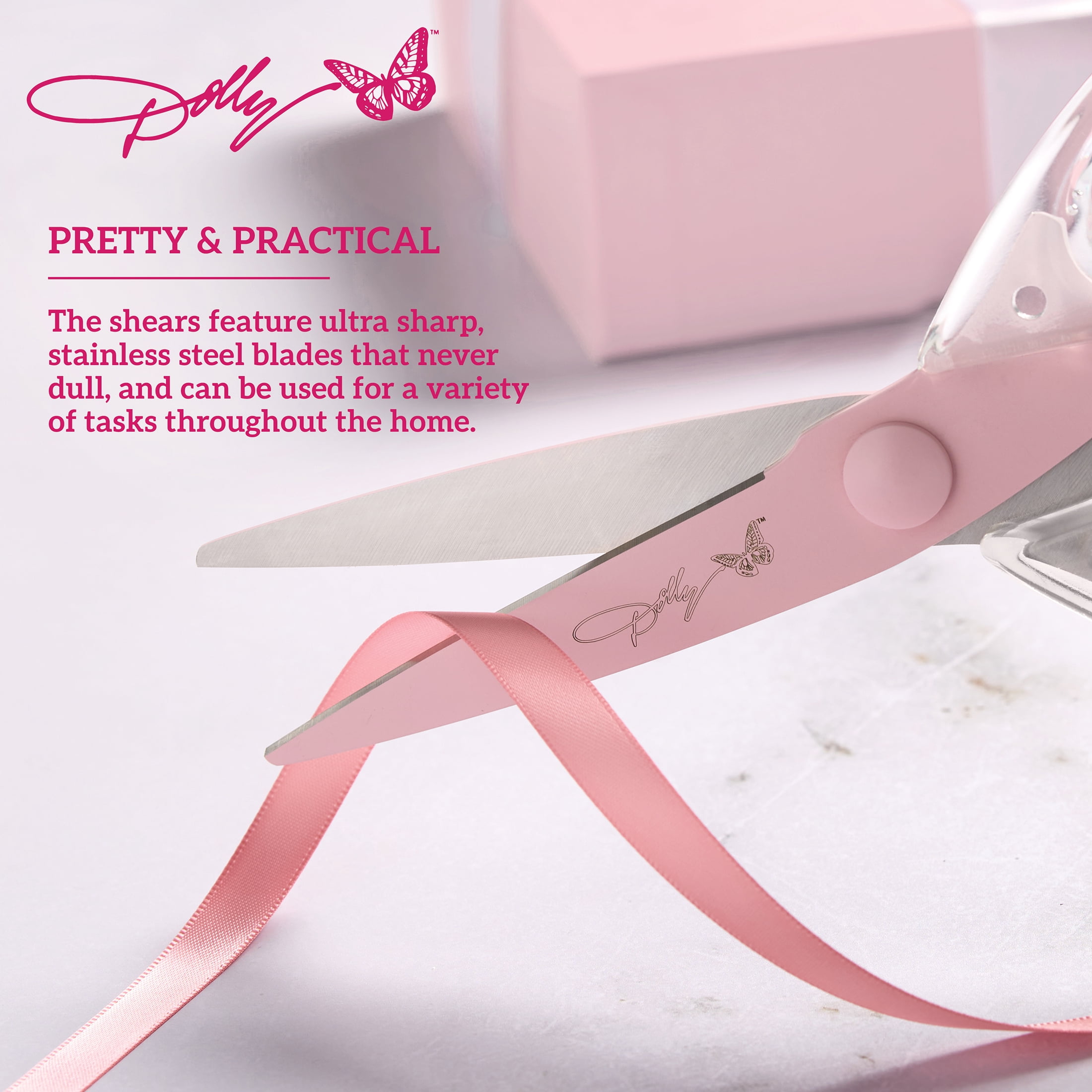 Dolly Parton Pink All-Purpose Acrylic Kitchen Scissors for Cutting and Prep