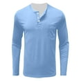 thumbnail image 4 of JSheng Casual Shirt for Men Men's Simple Solid Color Henry Button Long Sleeve Crewneck Comfy Blouses Sky Blue XL, 4 of 5