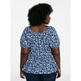 thumbnail image 3 of Terra & Sky Women's Peplum Top with Short Puff Sleeves, Sizes 0X-5X, 3 of 5
