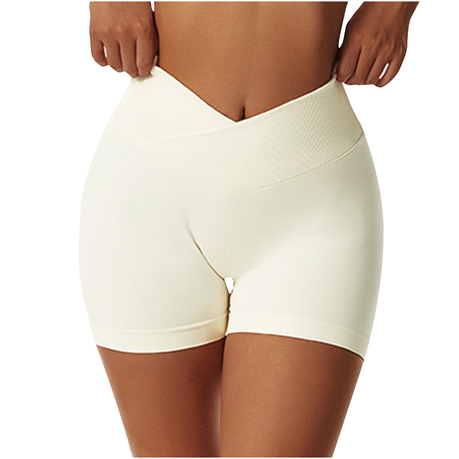 Cross Waist Yoga Shorts for Women High Waisted Tummy Control Booty Workout  Running Ribbed Solid Color Bike Shorts Casual Butt Lifting Compression Gym