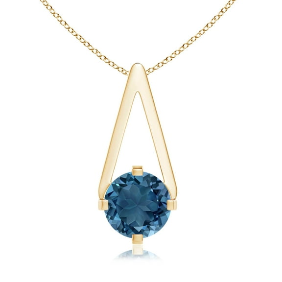 Angara Necklace - Natural Solitaire London Blue Topaz Pendant Necklace in 14K Yellow Gold for Women (Size-6mm) | November Birthstone Jewelry, Birthday, Anniversary, Christmas, Jewelry Gift for Women