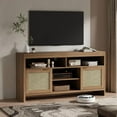 thumbnail image 2 of Zzistar 58" Inch Rattan TV Stand for TV Up to 65 Inch, Boho Entertainment Center with Storage,Wooden TV Console Cabinet with Adjustable Shelves for Living, 2 of 7