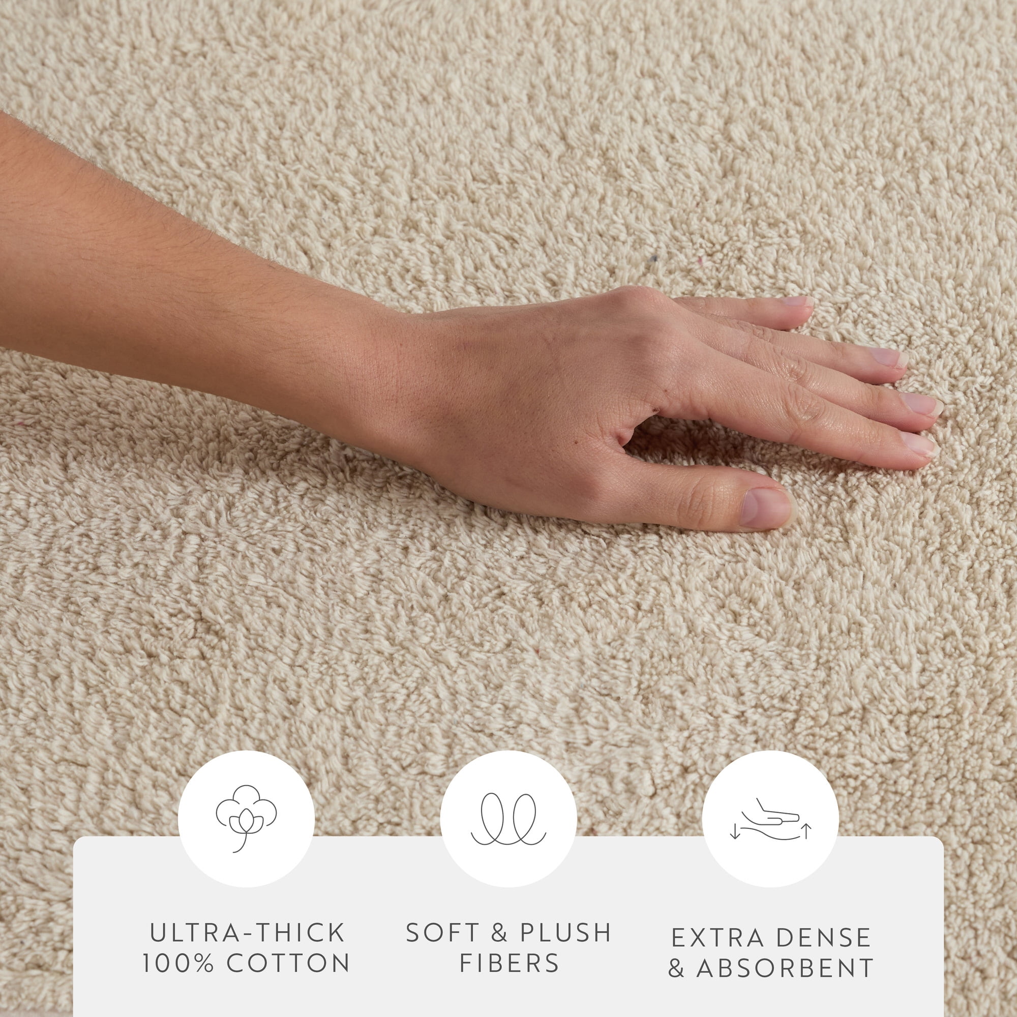 Noble Linens Reversible Cotton Bath Mat, 24 in x 17 in, Natural