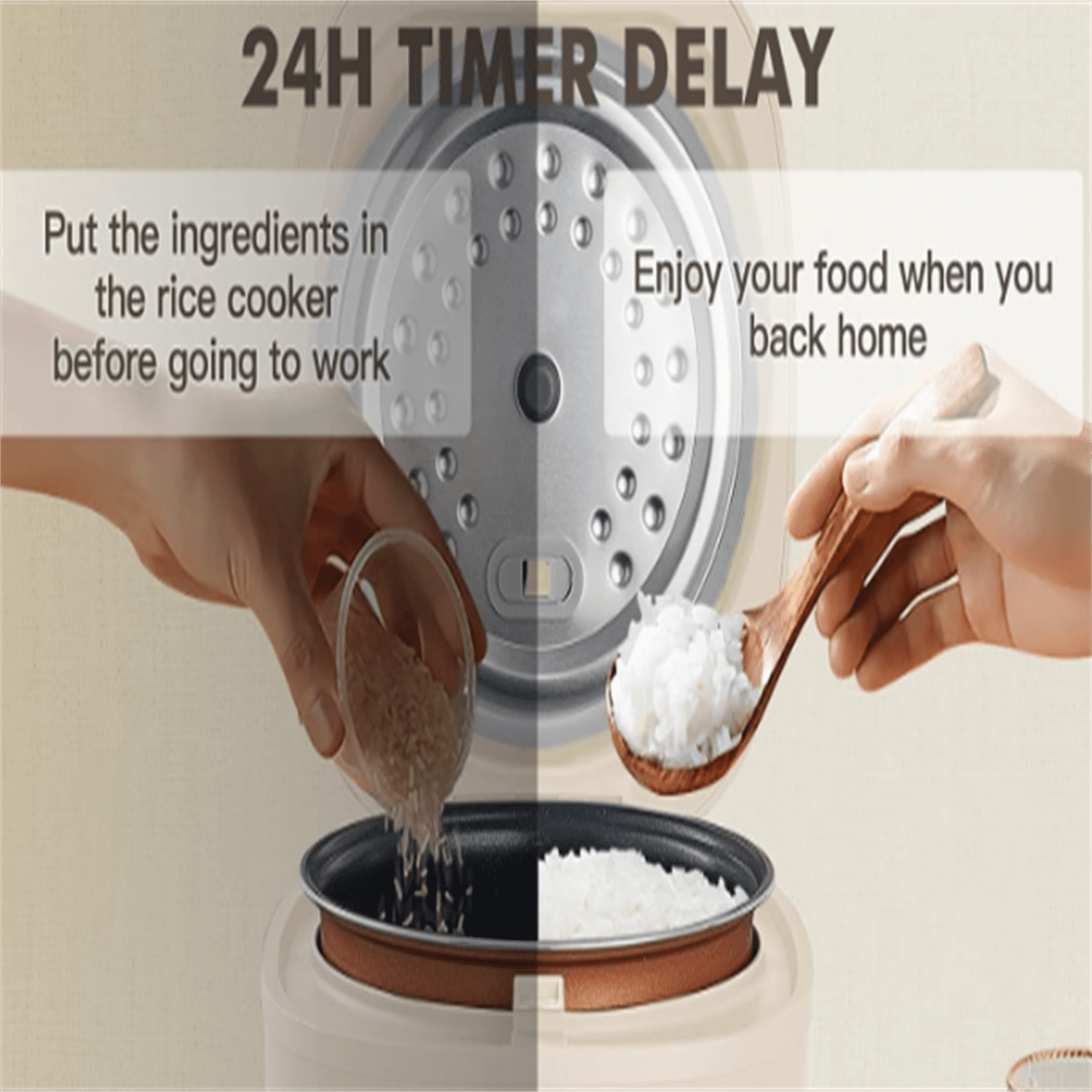 Mini Rice Cooker 2 Cups Uncooked 1.2L Portable Nonstick Travel Rice Maker BPA Free with 24 Hour Timer and Keep Warm Beige Bestseling
