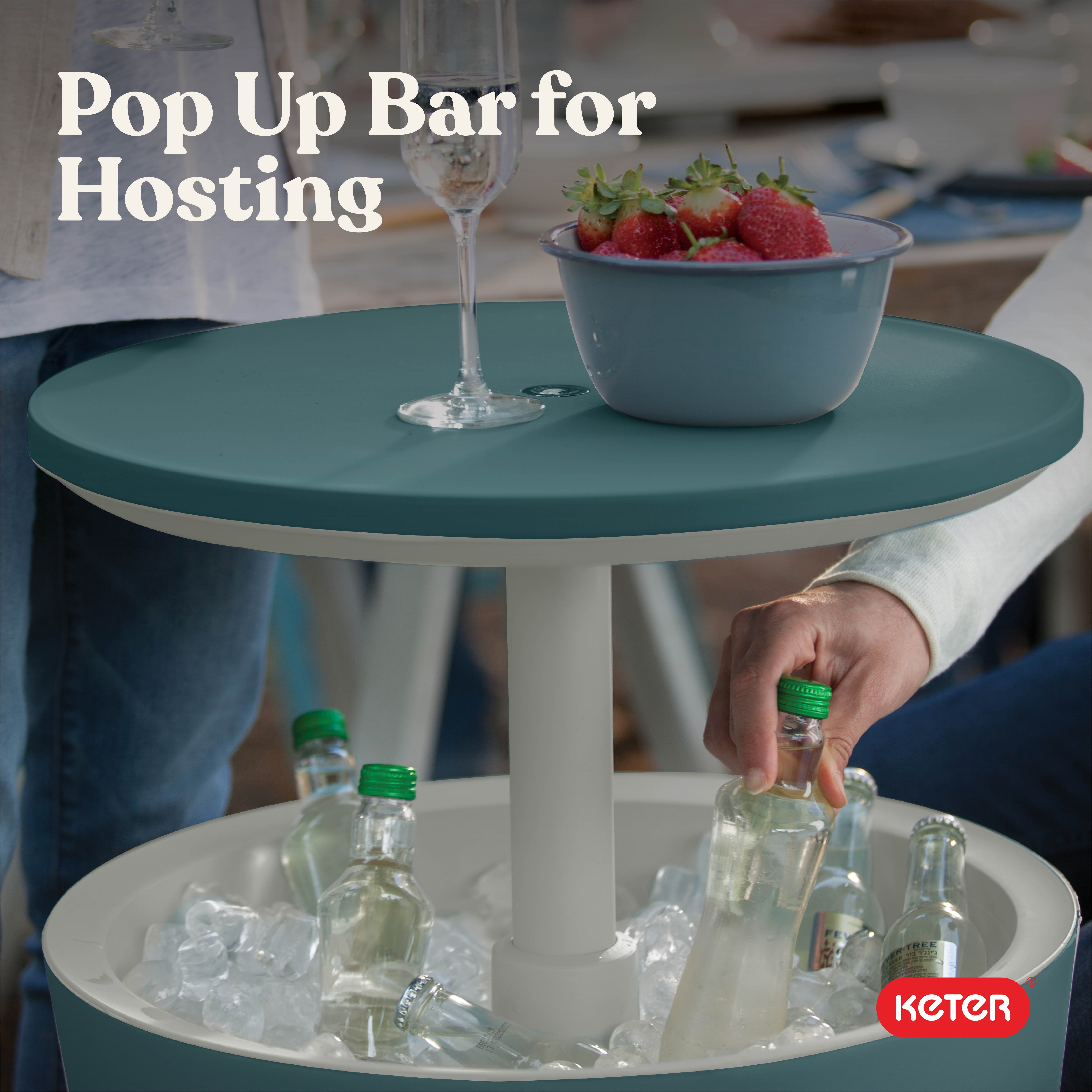 Keter Modern Cool Bar and Side Table Outdoor 2 in 1 Table and Bar Patio Furniture, Teal