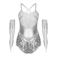 thumbnail image 2 of Aislor Women Fringed Latin Salsa Dance Costume Sleeveless Sequins Leotard with Tassel Metallic Gloves Silver L, 2 of 7