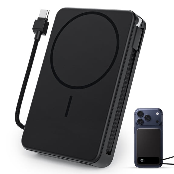 10,000mAh Magnetic Wireless Power Bank Compatible with Mag-Safe, 15W Fast Charging Portable Charger with USB-C 22.5W PD Input/Output - for iPhone 17/16/15/14/13/12 Series, AirPods (Black)