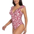 thumbnail image 3 of Yiaed Red Flowers Print Women's Ruffled One Piece Swimsuit V Neck Swimwear Slimming Monokini for Woman-Large, 3 of 8