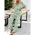 thumbnail image 4 of Womens Summer Print 2 Piece Pajama Sets Short Sleeve Button Down Outfit Long Pants Sleepwear Set Green M, 4 of 9