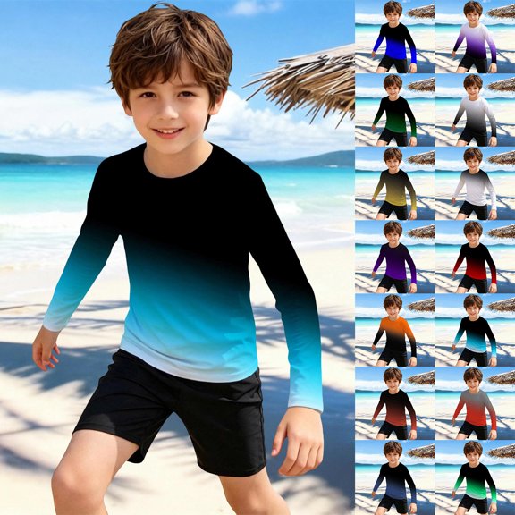 Bigetiay Boys Girls Long Sleeve Rash Guard UPF 50 Sun Swim Shirt Beach Pool Water Sports, Size 13-14 Years