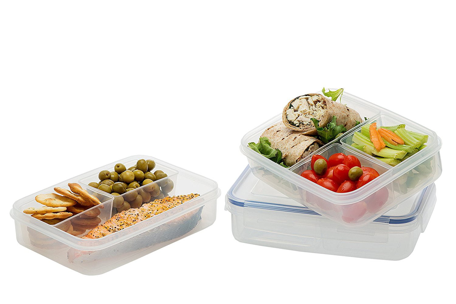 Komax Biokips Set-of-3 Snack Container With Compartments | 4 Compartment  Food Containers with Lids | External Leakproof Snack Containers | BPA-Free  