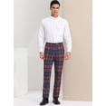 thumbnail image 3 of Pantalones a cuadros para hombre, informales, de corte regular, con frente plano, elásticos, a cuadros rojo marino S, 3 of 6