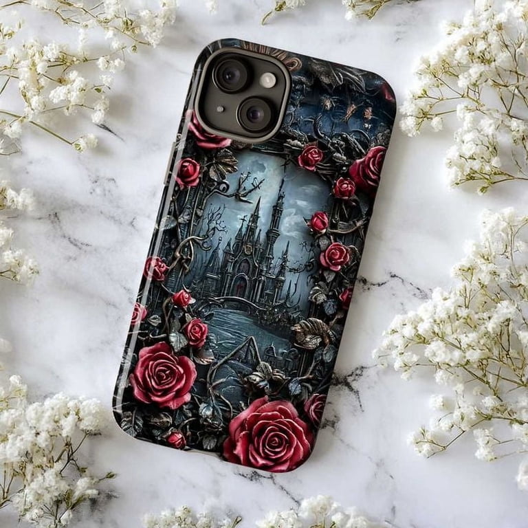 Gothic Castle Rose iPhone Case, Dark Fantasy Aesthetic Protective Cover,  Haunted Fairytale Phone Case with Red Roses for iPhone 16 15 14 13 12 11  Pro Max Plus Mini - Walmart.com