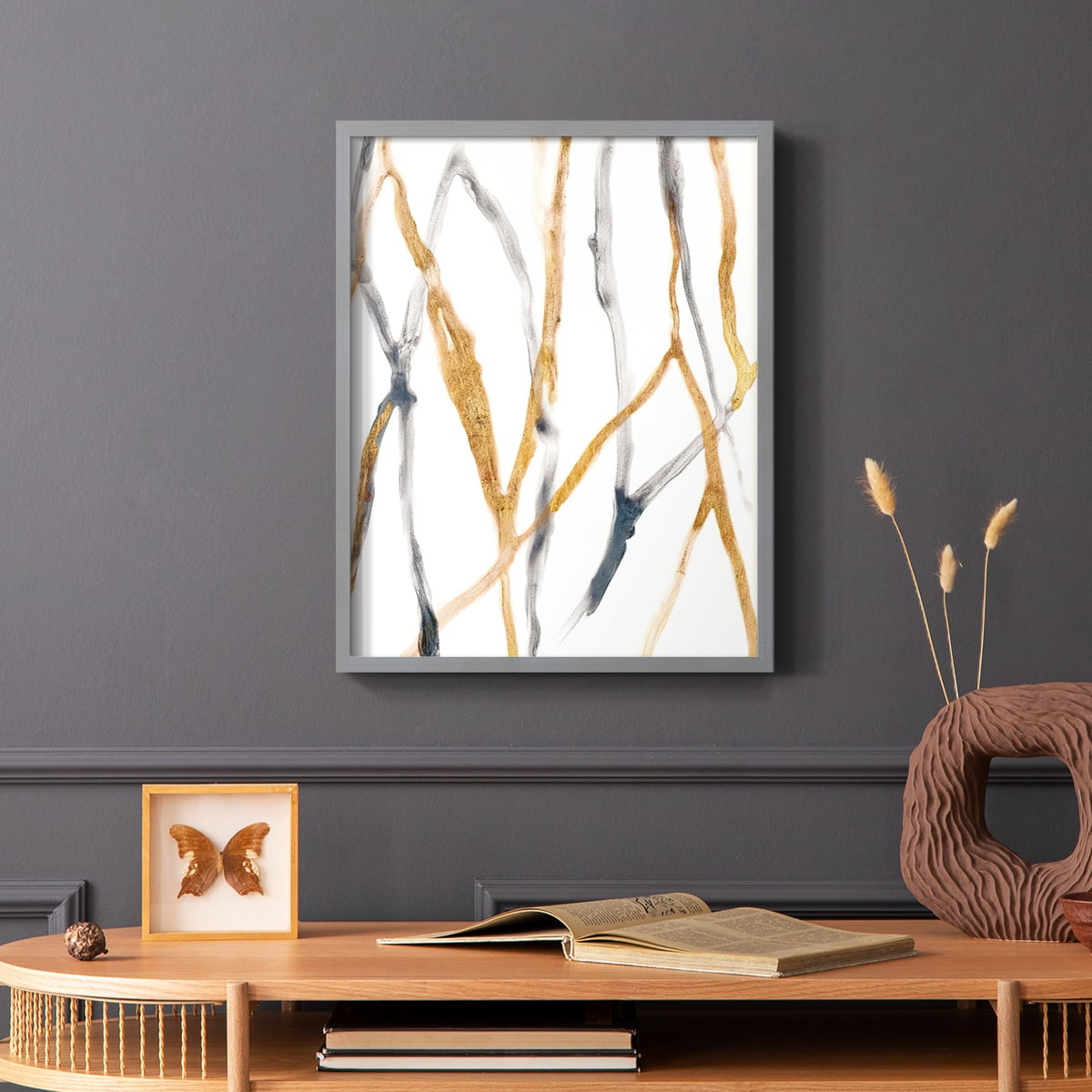 Runnel X Framed Print in Gray Solid Wood Framed Print No Nail Hanging