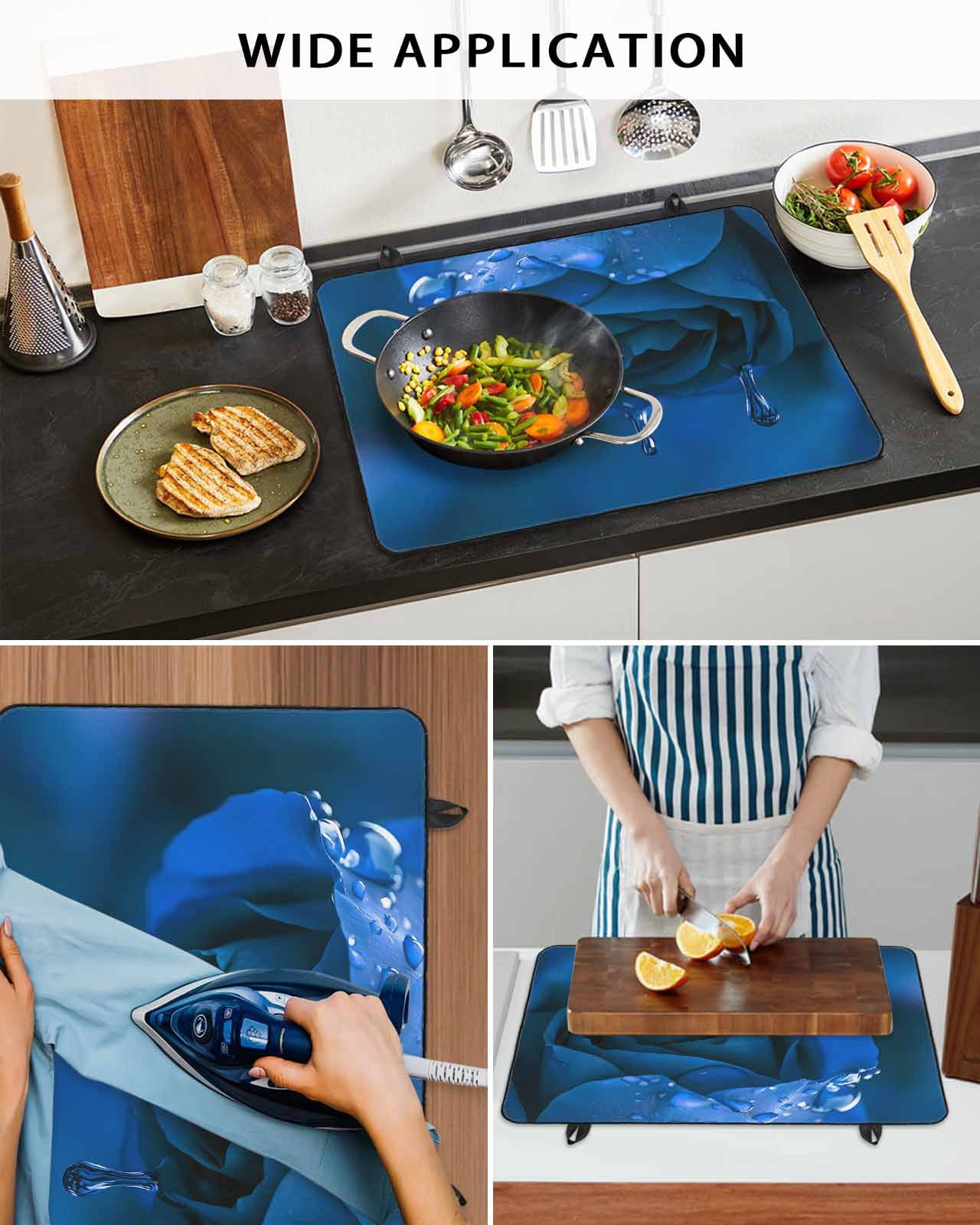 nqOlkjepod Large Induction Cooktop Protector Mat 24"x21", Blue Rose Stove Top Covers for Electric Stove, Elegance Fantasy Flowers Romantic Decorative Stove Burner Cover Mats, Glass Top Stove Cover