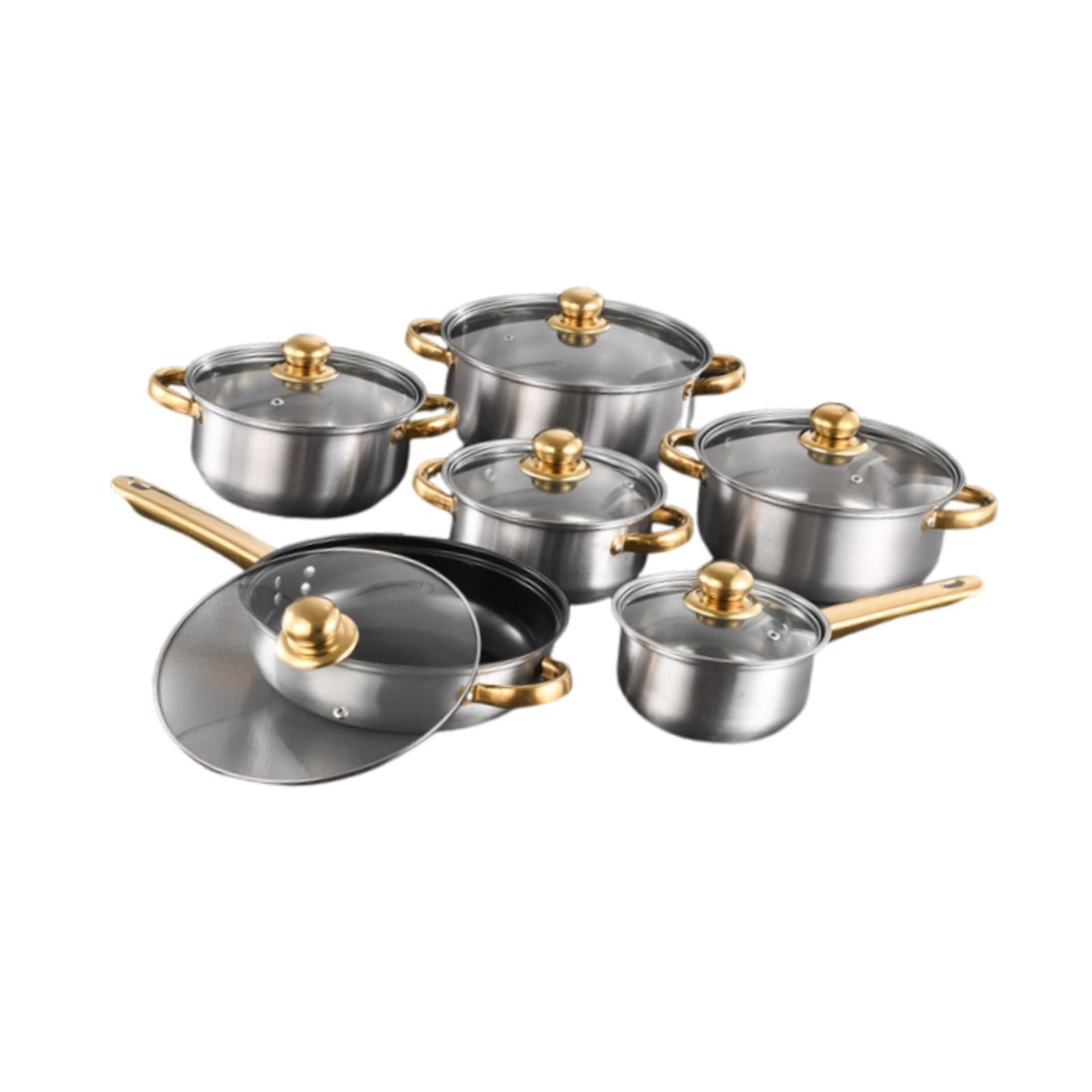 Nishiyuenyi 6 Pieces Stainless Steel Cookware Set Nonstick Pots and Pans Set for Kitchen Silver