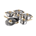 thumbnail image 2 of Juego de 6 piezas de utensilios de cocina antiadherentes de acero inoxidable: ollas y sartenes con tapas de vidrio y cacerola. Plata, 2 of 9