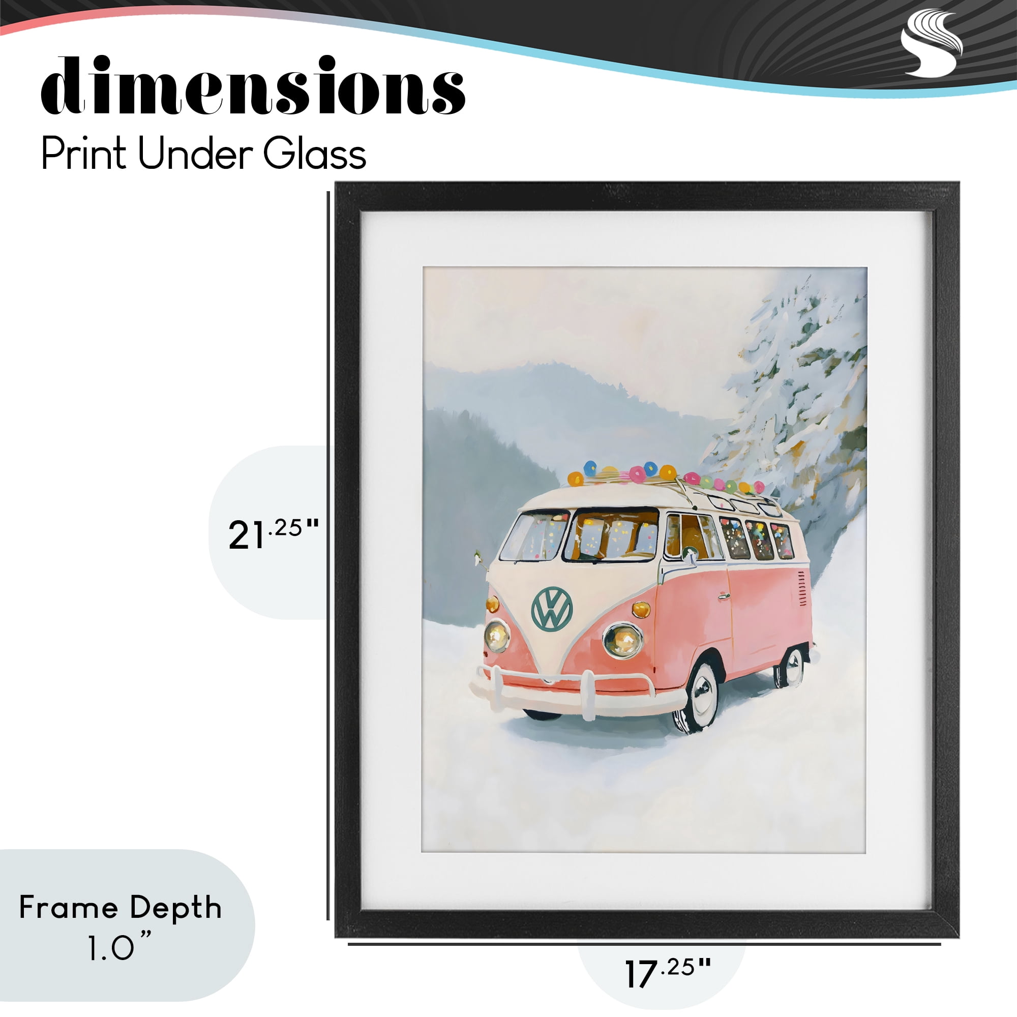 Stupell Industries Pink Christmas Van in Snow Black Framed Print Under Glass, design by The Prints Vibe