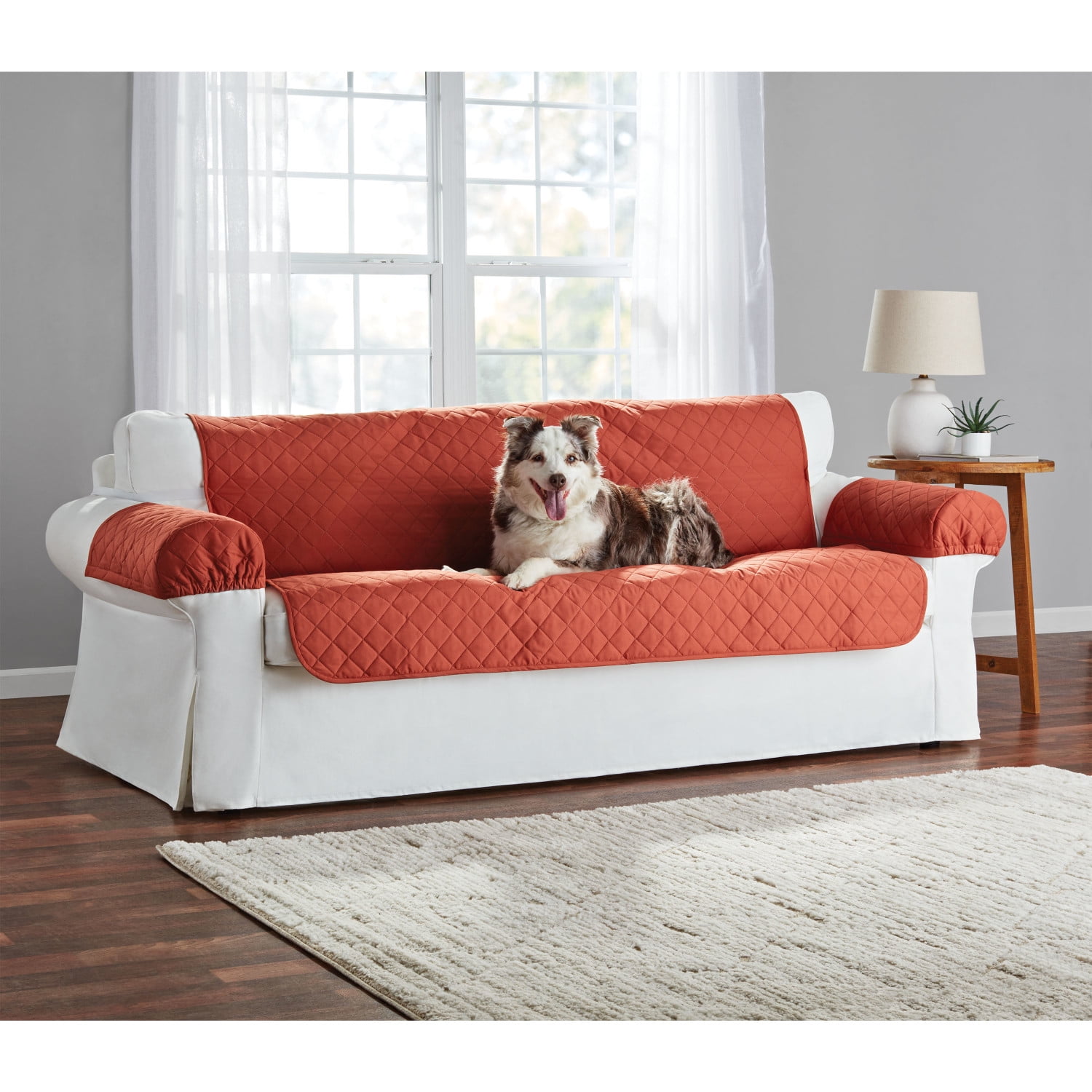 Mainstays Reversible Quilted Fabric Sofa Furniture Protector, 3-Piece, Tan and Red