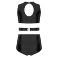 thumbnail image 4 of Haitryli Girls Gymnastics Dance Leotard Shiny Metallic Bodysuit Crisscross Waist Unitard Ballet Dancewear Black 14, 4 of 7