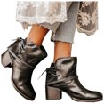 thumbnail image 4 of KEUSN Women's Winter Fashion Squared Heel Vintage Round Toe Lace Up Ankle Boots, 4 of 6