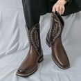 thumbnail image 3 of Cowboy Boots for Men Slip on Western Work Booties Embroidered Square Toe Country Ankle Boots Size 8-12, 3 of 8