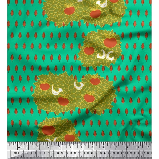 Soimoi Poly Georgette Fabric Leaves,Bird & Fresh Fruits Print Fabric by Yard 42 Inch Wide