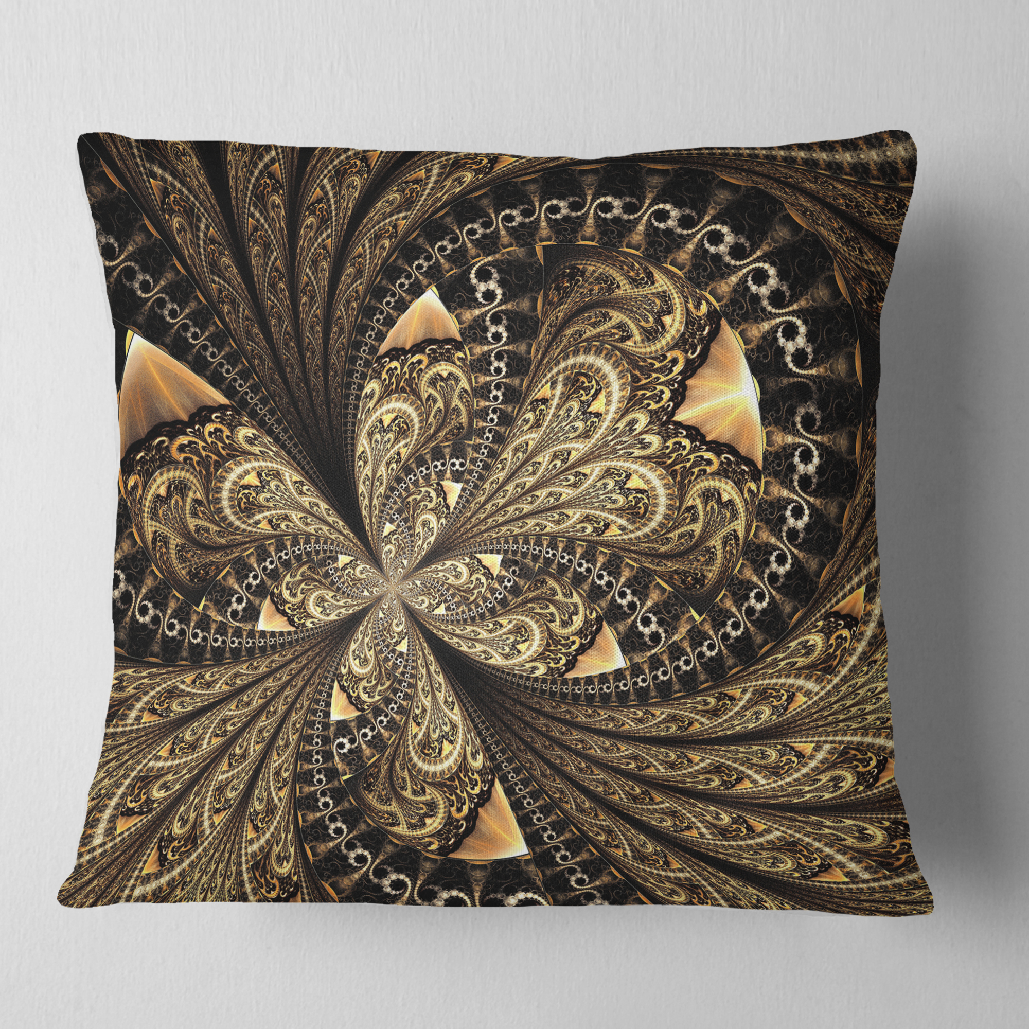 Designart Brown Fractal Flower Pattern Digital Art - Floral Throw Pillow - 16x16