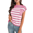 thumbnail image 2 of Women'S Crew Neck Top Thick Needle Casual Striped Sweater Pink S, 2 of 7