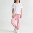 thumbnail image 2 of Tranfacy Tenues d'Été pour Filles Couleur Unie Col Rond Manches Courtes Haut Décontracté avec Pantalon Taille Élastique Ensemble Mode, 2 of 7