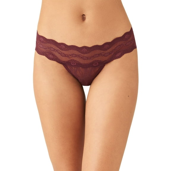 B.temptd By Wacoal Lace Kiss Thong, Size X-Large - Burgundy