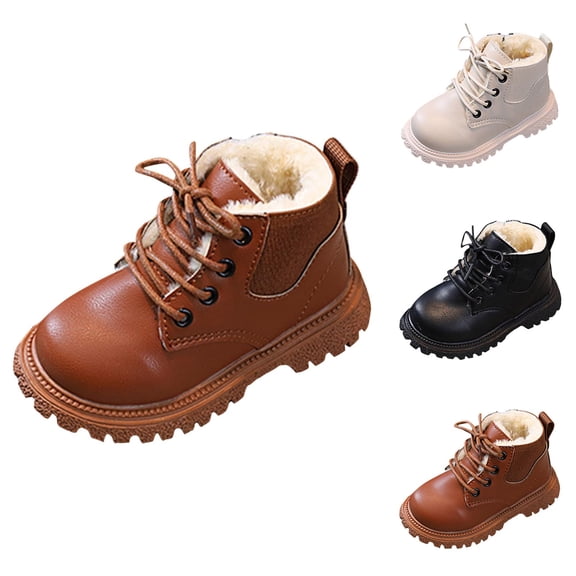 Girls Running Shoes Sneakers Girls Children Velvet Thickened Warm Short Boots Fashionable Outdoor Flat Princess Leather Boots