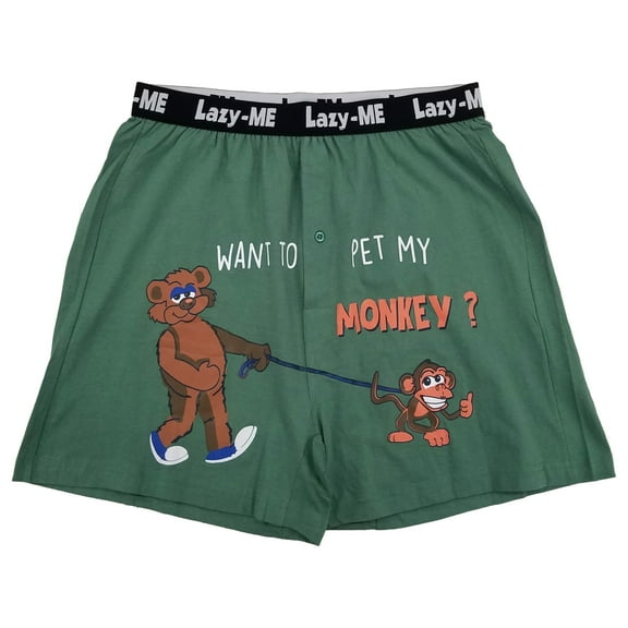Lazy Me Mens Green Pet My Monkey Funny Novelty Underwear Boxer Shorts Large