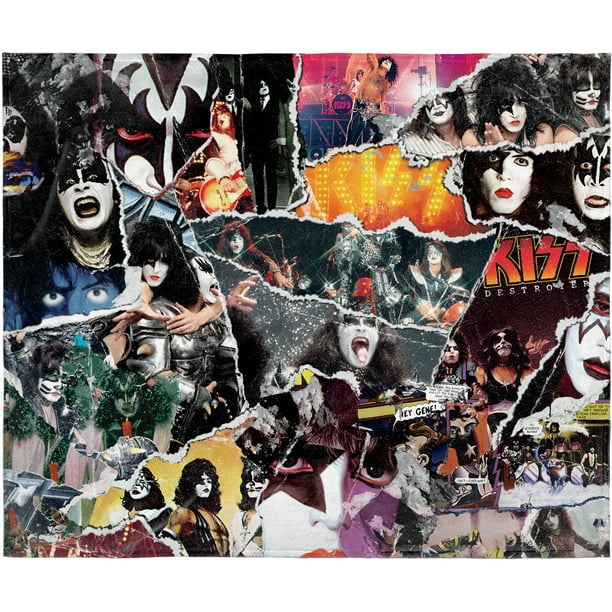 KISS Blanket Magazine Rip Collage Music Band Fleece Throw Blanket