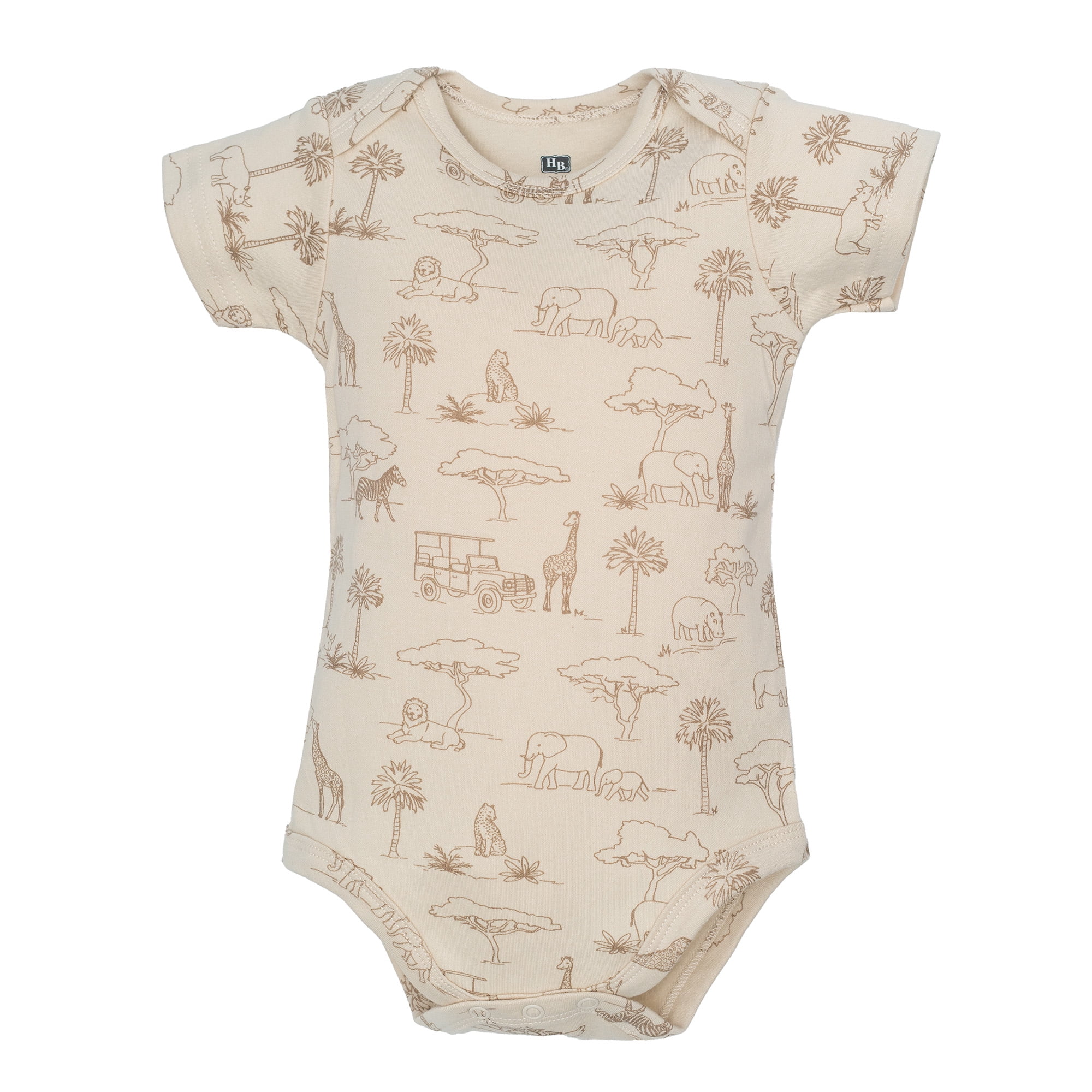 Hudson Baby Infant Boys Cotton Bodysuits 5-Pack, Beige Safari, 3-6 Months