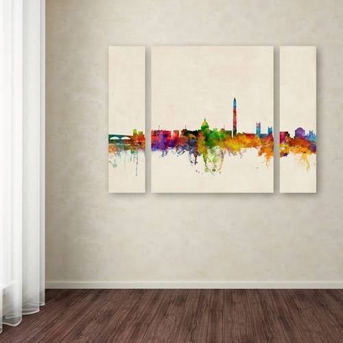 Trademark Fine Art "Washington Skyline" Canvas Art by Michael Tompsett Three Panel Set
