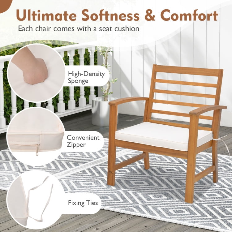 Aimee Lii 3 Pieces Outdoor Furniture Set with Stable Acacia Wood Frame, Patio Furniture Sets, White Aimee Lii 3 Pieces Outdoor Furniture Set with Stable Acacia Wood Frame, Patio Furniture Sets, White