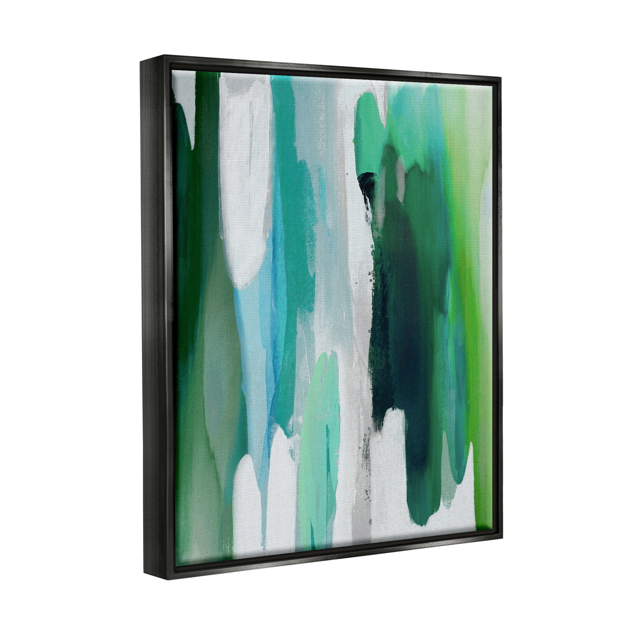 Stupell Industries Green Modern Pattern Abstract Painting Black Floater Framed Art Print Wall Art, 17 x 21