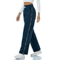 thumbnail image 4 of Women Casual Cotton Solid Drawstring Elastic Waist Long Straight Pants, 4 of 9
