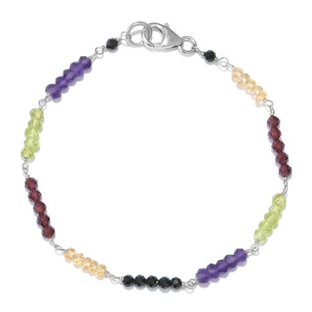 - 925 Sterling Silver Platinum Plated Round Beads Rhodolite Garnet Bracelet 7.25