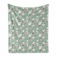 thumbnail image 1 of Tea Party Soft Flannel Fleece Blanket, Polka Dots on Teapots and Cups Cupcake with Cherry on Top Teabag English, Cozy Plush for Indoor and Outdoor Use, 50" x 60", Almond Green Coral, by Ambesonne, 1 of 6