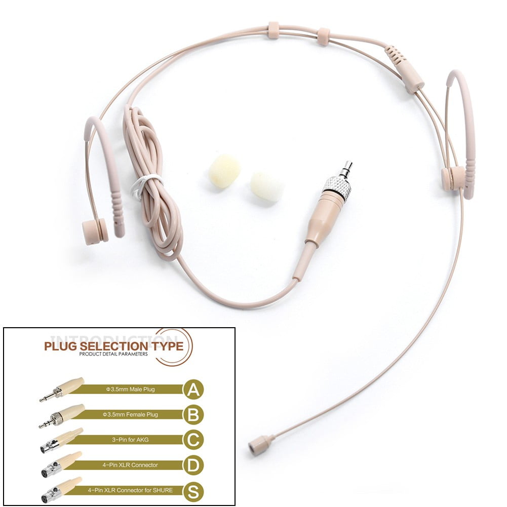 AFQH Adjustable Beige Double Earhook Headset Mic Headworn Microphone 3 Pin 4 Pin XLR For Shure Wireless Microphone With Cover
