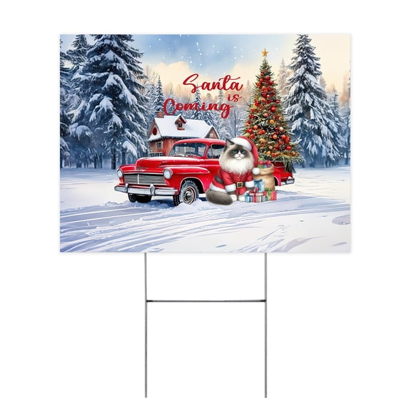 Santa is Coming Ragdoll Merry Christmas Xmas Noel Truck Tree Yard Sign Cat Lover Kitten Owner Gifts Idea Outdoor Home Lawn Garden Porch Decor - 02023