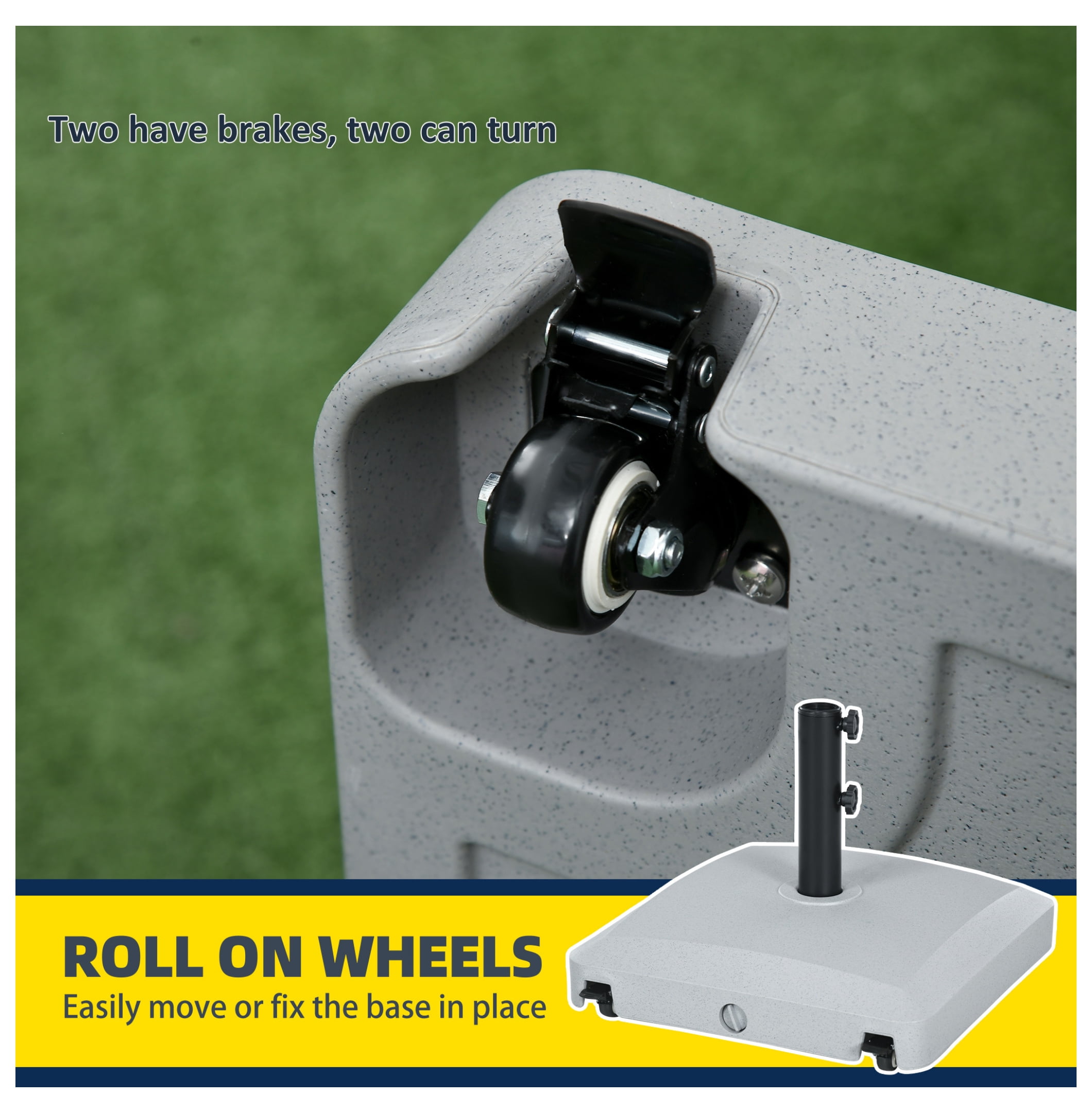 Patio Umbrella Base with Wheels, 53lbs Water or 66lbs Sand Filled, Heavy Duty Outdoor Umbrella Stand Holder, Gray