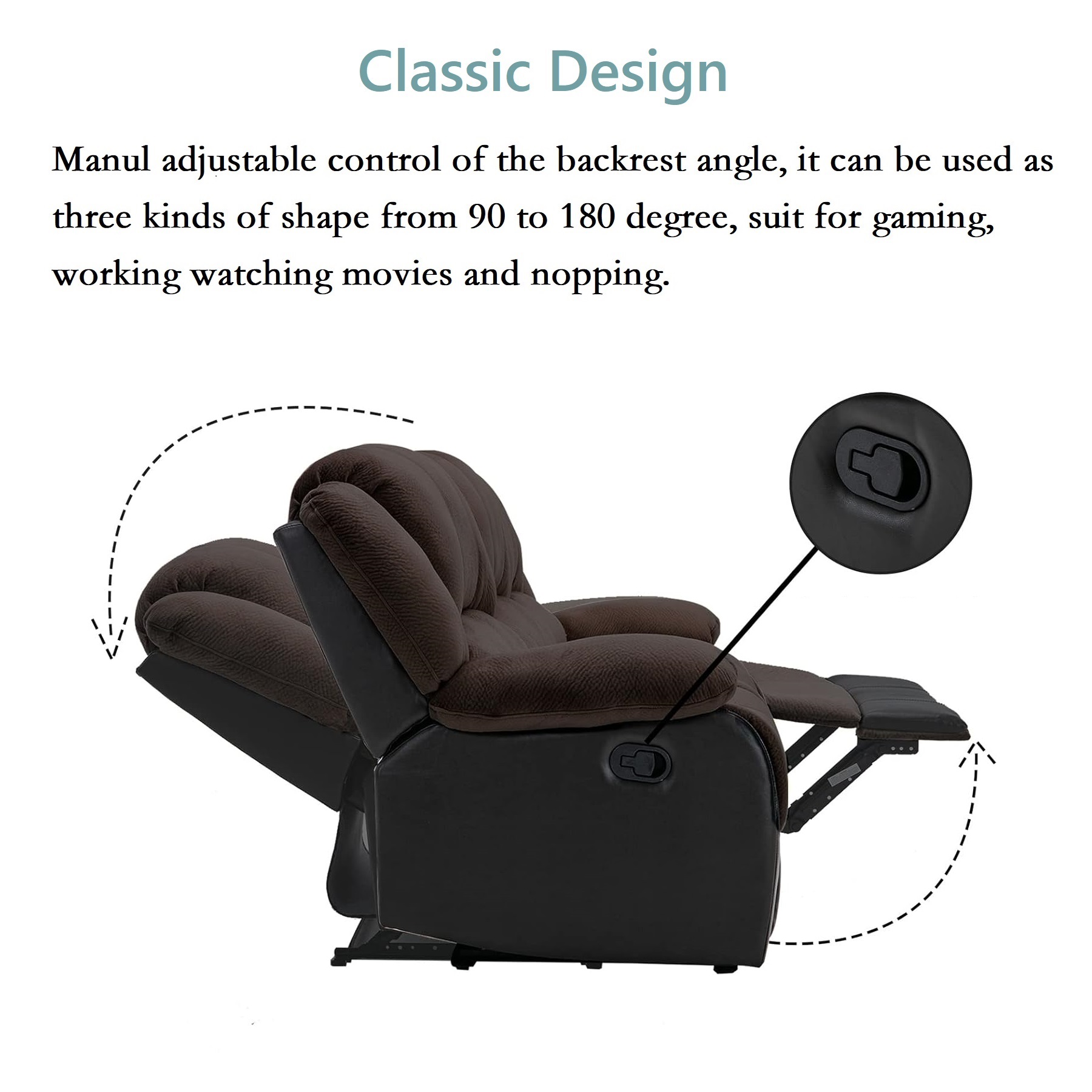 Nathaniel Home Manual Reclining Sofa, PU Leather Upholstered Double Recliner Loveseat, 2-Seater Home Theater Seating with Console, Arm Sofa Recline Chair for Living Room, Brown