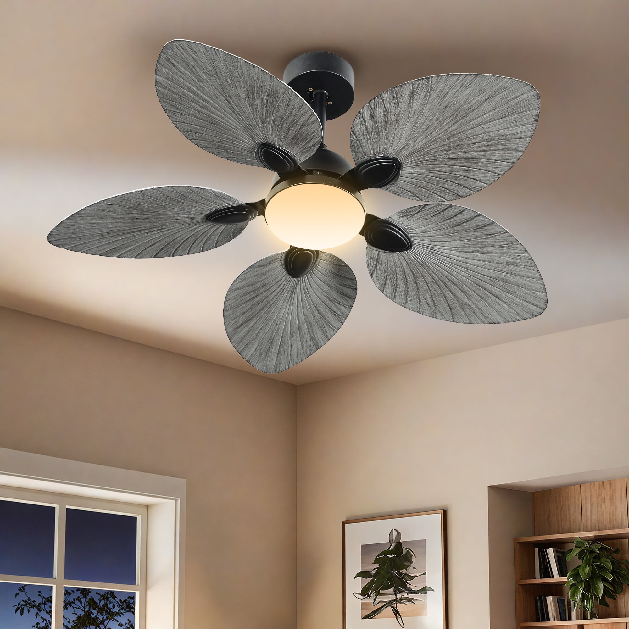 ModFusion 42" Tropical Palm Leaf Ceiling Fan with LED Light & Remote – Quiet DC Motor, 6-Speed, Reversible Airflow
