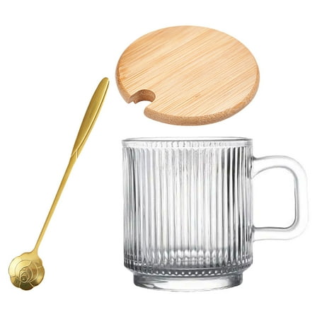 OUNONA Clear Glass Coffee Mug with Lid and Spoon for Home Use 1 Set